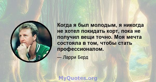 Когда я был молодым, я никогда не хотел покидать корт, пока не получил вещи точно. Моя мечта состояла в том, чтобы стать профессионалом.