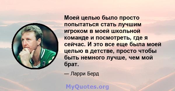 Моей целью было просто попытаться стать лучшим игроком в моей школьной команде и посмотреть, где я сейчас. И это все еще была моей целью в детстве, просто чтобы быть немного лучше, чем мой брат.