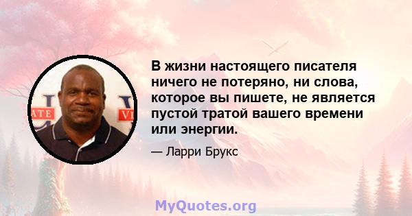 В жизни настоящего писателя ничего не потеряно, ни слова, которое вы пишете, не является пустой тратой вашего времени или энергии.