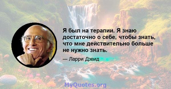 Я был на терапии. Я знаю достаточно о себе, чтобы знать, что мне действительно больше не нужно знать.