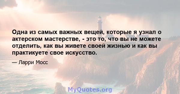 Одна из самых важных вещей, которые я узнал о актерском мастерстве, - это то, что вы не можете отделить, как вы живете своей жизнью и как вы практикуете свое искусство.