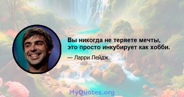 Вы никогда не теряете мечты, это просто инкубирует как хобби.