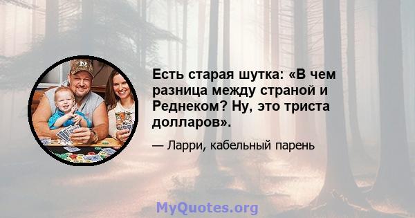 Есть старая шутка: «В чем разница между страной и Реднеком? Ну, это триста долларов».