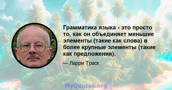 Грамматика языка - это просто то, как он объединяет меньшие элементы (такие как слова) в более крупные элементы (такие как предложения).