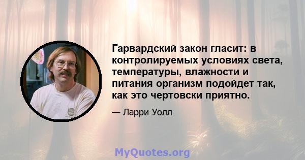 Гарвардский закон гласит: в контролируемых условиях света, температуры, влажности и питания организм подойдет так, как это чертовски приятно.