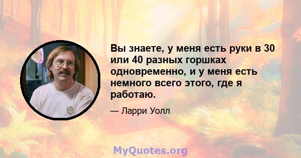 Вы знаете, у меня есть руки в 30 или 40 разных горшках одновременно, и у меня есть немного всего этого, где я работаю.