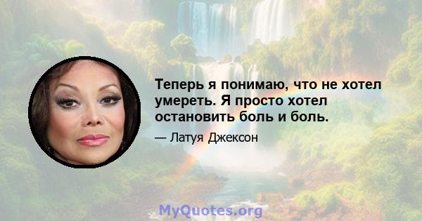 Теперь я понимаю, что не хотел умереть. Я просто хотел остановить боль и боль.