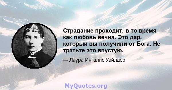 Страдание проходит, в то время как любовь вечна. Это дар, который вы получили от Бога. Не тратьте это впустую.