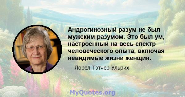 Андрогинозный разум не был мужским разумом. Это был ум, настроенный на весь спектр человеческого опыта, включая невидимые жизни женщин.