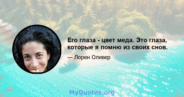 Его глаза - цвет меда. Это глаза, которые я помню из своих снов.