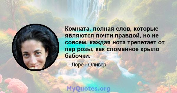 Комната, полная слов, которые являются почти правдой, но не совсем, каждая нота трепетает от пар розы, как сломанное крыло бабочки.