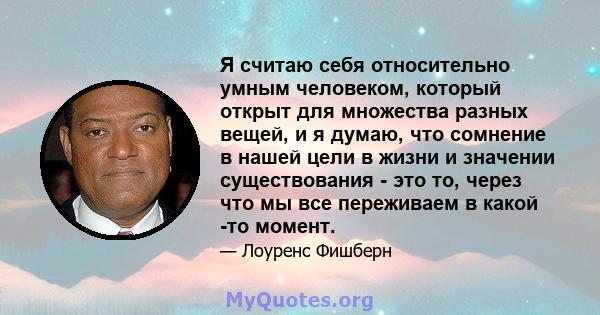 Я считаю себя относительно умным человеком, который открыт для множества разных вещей, и я думаю, что сомнение в нашей цели в жизни и значении существования - это то, через что мы все переживаем в какой -то момент.