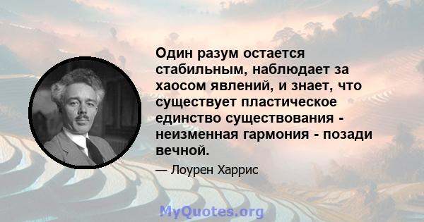 Один разум остается стабильным, наблюдает за хаосом явлений, и знает, что существует пластическое единство существования - неизменная гармония - позади вечной.