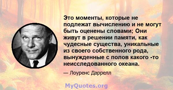 Это моменты, которые не подлежат вычислению и не могут быть оценены словами; Они живут в решении памяти, как чудесные существа, уникальные из своего собственного рода, вынужденные с полов какого -то неисследованного