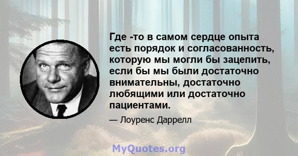 Где -то в самом сердце опыта есть порядок и согласованность, которую мы могли бы зацепить, если бы мы были достаточно внимательны, достаточно любящими или достаточно пациентами.