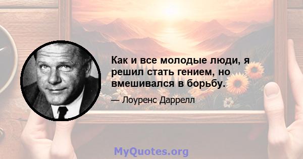 Как и все молодые люди, я решил стать гением, но вмешивался в борьбу.