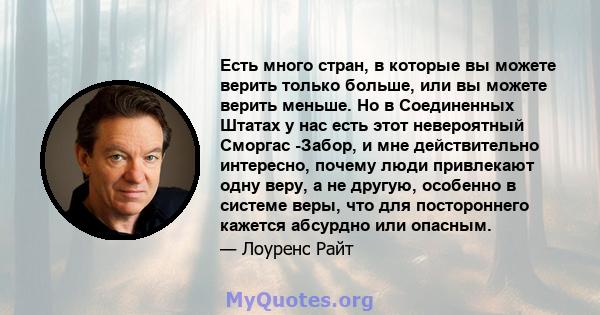 Есть много стран, в которые вы можете верить только больше, или вы можете верить меньше. Но в Соединенных Штатах у нас есть этот невероятный Сморгас -Забор, и мне действительно интересно, почему люди привлекают одну