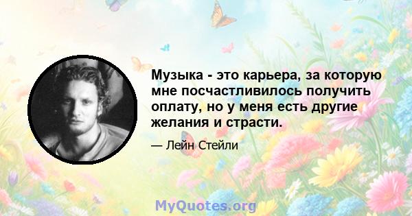 Музыка - это карьера, за которую мне посчастливилось получить оплату, но у меня есть другие желания и страсти.