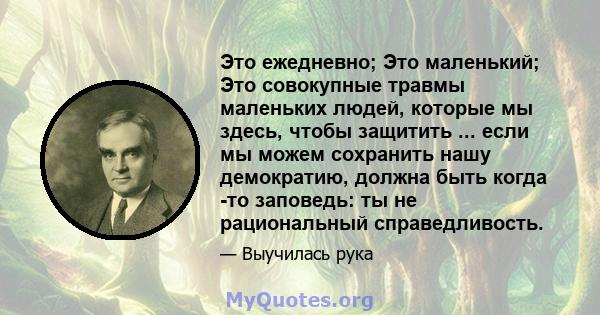 Это ежедневно; Это маленький; Это совокупные травмы маленьких людей, которые мы здесь, чтобы защитить ... если мы можем сохранить нашу демократию, должна быть когда -то заповедь: ты не рациональный справедливость.