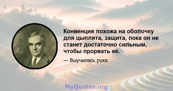 Конвенция похожа на оболочку для цыплята, защита, пока он не станет достаточно сильным, чтобы прорвать ее.