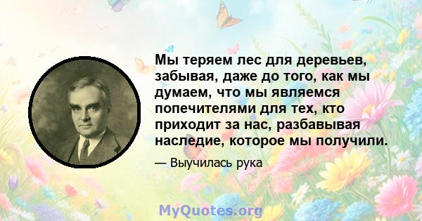 Мы теряем лес для деревьев, забывая, даже до того, как мы думаем, что мы являемся попечителями для тех, кто приходит за нас, разбавывая наследие, которое мы получили.