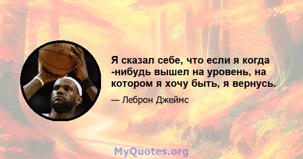 Я сказал себе, что если я когда -нибудь вышел на уровень, на котором я хочу быть, я вернусь.