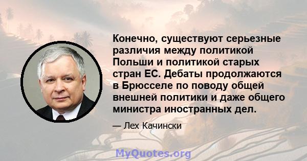 Конечно, существуют серьезные различия между политикой Польши и политикой старых стран ЕС. Дебаты продолжаются в Брюсселе по поводу общей внешней политики и даже общего министра иностранных дел.