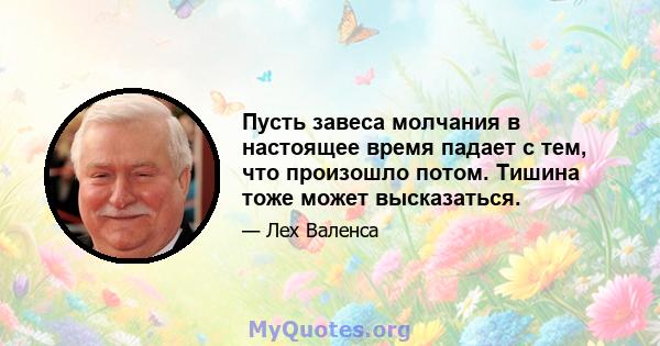 Пусть завеса молчания в настоящее время падает с тем, что произошло потом. Тишина тоже может высказаться.