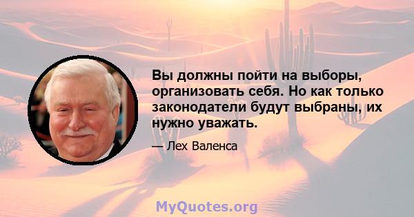 Вы должны пойти на выборы, организовать себя. Но как только законодатели будут выбраны, их нужно уважать.