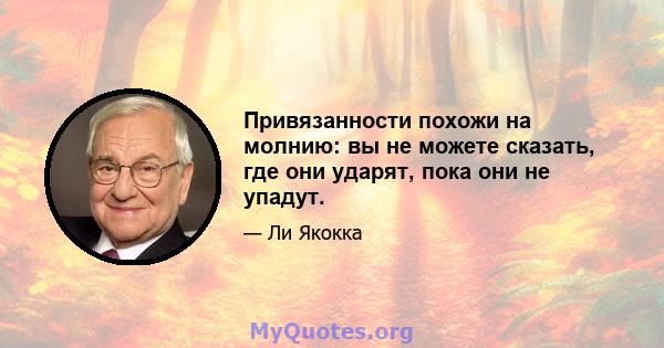 Привязанности похожи на молнию: вы не можете сказать, где они ударят, пока они не упадут.