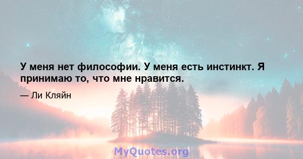 У меня нет философии. У меня есть инстинкт. Я принимаю то, что мне нравится.