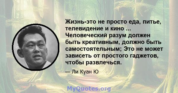 Жизнь-это не просто еда, питье, телевидение и кино ... Человеческий разум должен быть креативным, должно быть самостоятельным; Это не может зависеть от простого гаджетов, чтобы развлечься.