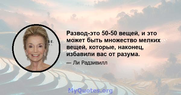 Развод-это 50-50 вещей, и это может быть множество мелких вещей, которые, наконец, избавили вас от разума.