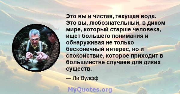 Это вы и чистая, текущая вода. Это вы, любознательный, в диком мире, который старше человека, ищет большего понимания и обнаруживая не только бесконечный интерес, но и спокойствие, которое приходит в большинстве случаев 