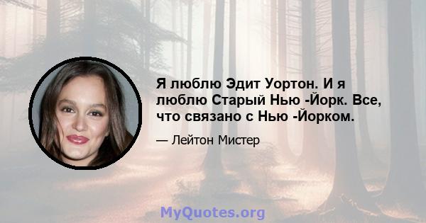 Я люблю Эдит Уортон. И я люблю Старый Нью -Йорк. Все, что связано с Нью -Йорком.