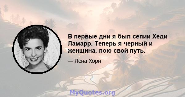 В первые дни я был сепии Хеди Ламарр. Теперь я черный и женщина, пою свой путь.