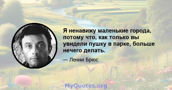 Я ненавижу маленькие города, потому что, как только вы увидели пушку в парке, больше нечего делать.