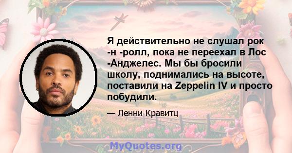 Я действительно не слушал рок -н -ролл, пока не переехал в Лос -Анджелес. Мы бы бросили школу, поднимались на высоте, поставили на Zeppelin IV и просто побудили.