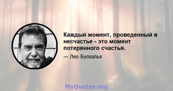 Каждый момент, проведенный в несчастье - это момент потерянного счастья.