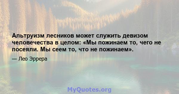 Альтруизм лесников может служить девизом человечества в целом: «Мы пожинаем то, чего не посеяли. Мы сеем то, что не пожинаем».