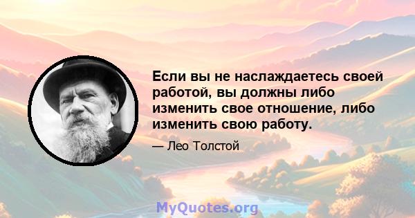 Если вы не наслаждаетесь своей работой, вы должны либо изменить свое отношение, либо изменить свою работу.