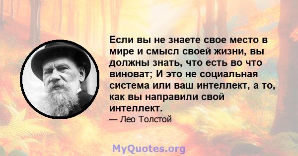 Если вы не знаете свое место в мире и смысл своей жизни, вы должны знать, что есть во что виноват; И это не социальная система или ваш интеллект, а то, как вы направили свой интеллект.