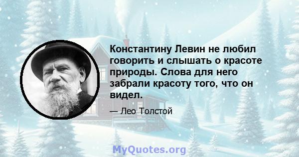 Константину Левин не любил говорить и слышать о красоте природы. Слова для него забрали красоту того, что он видел.