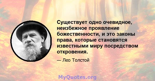 Существует одно очевидное, неизбежное проявление божественности, и это законы права, которые становятся известными миру посредством откровения.