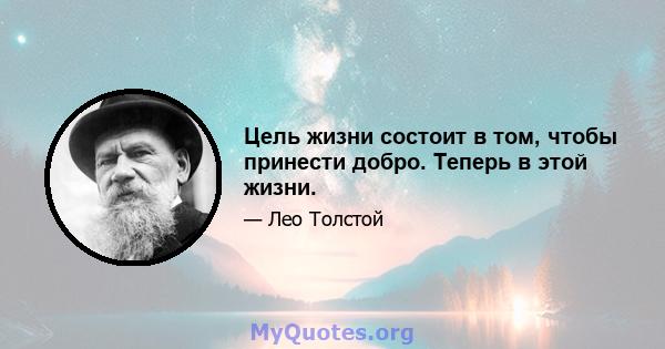 Цель жизни состоит в том, чтобы принести добро. Теперь в этой жизни.