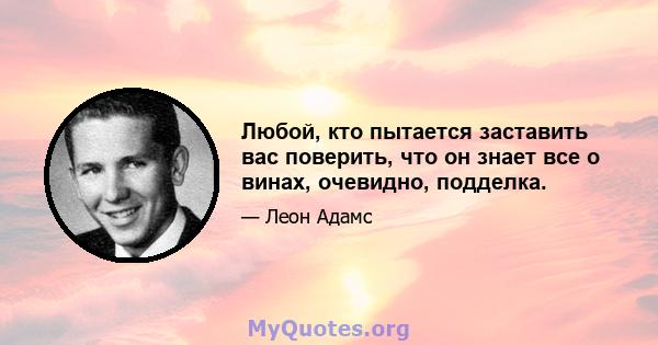 Любой, кто пытается заставить вас поверить, что он знает все о винах, очевидно, подделка.