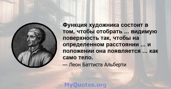 Функция художника состоит в том, чтобы отобрать ... видимую поверхность так, чтобы на определенном расстоянии ... и положении она появляется ... как само тело.