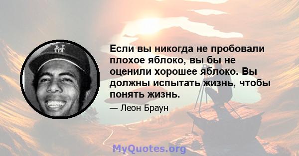 Если вы никогда не пробовали плохое яблоко, вы бы не оценили хорошее яблоко. Вы должны испытать жизнь, чтобы понять жизнь.