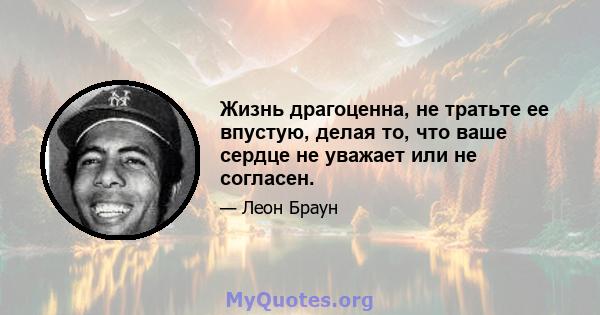 Жизнь драгоценна, не тратьте ее впустую, делая то, что ваше сердце не уважает или не согласен.