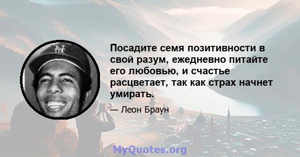 Посадите семя позитивности в свой разум, ежедневно питайте его любовью, и счастье расцветает, так как страх начнет умирать.